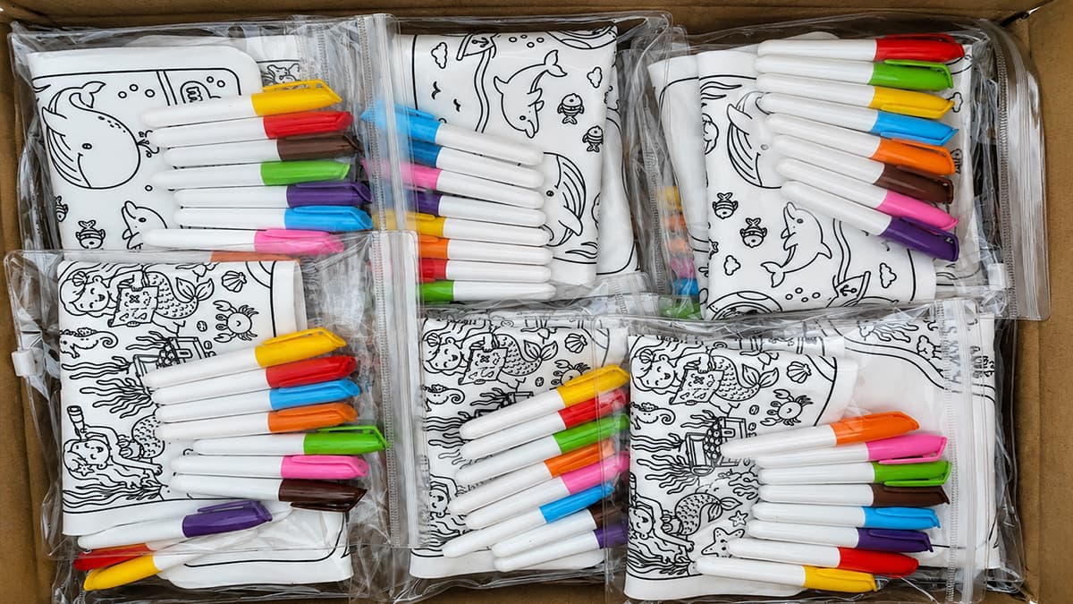 Custom silicone coloring mat sets arranged for bulk carton packing