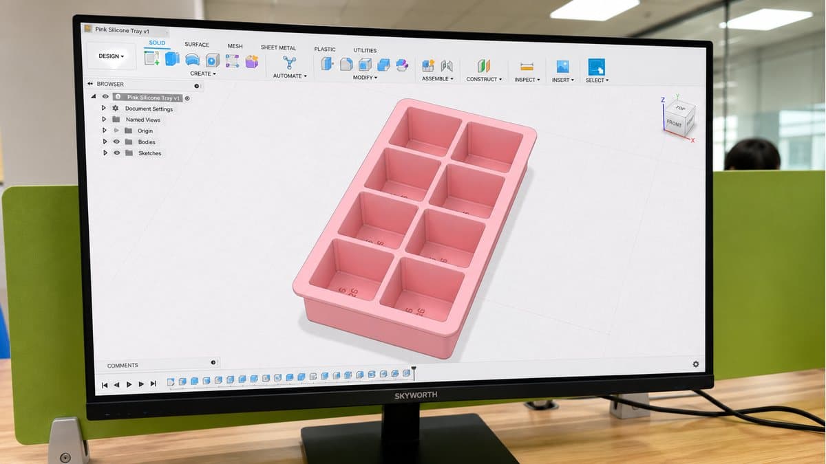 Eight Cavity Square Ice Tray CAD Structure