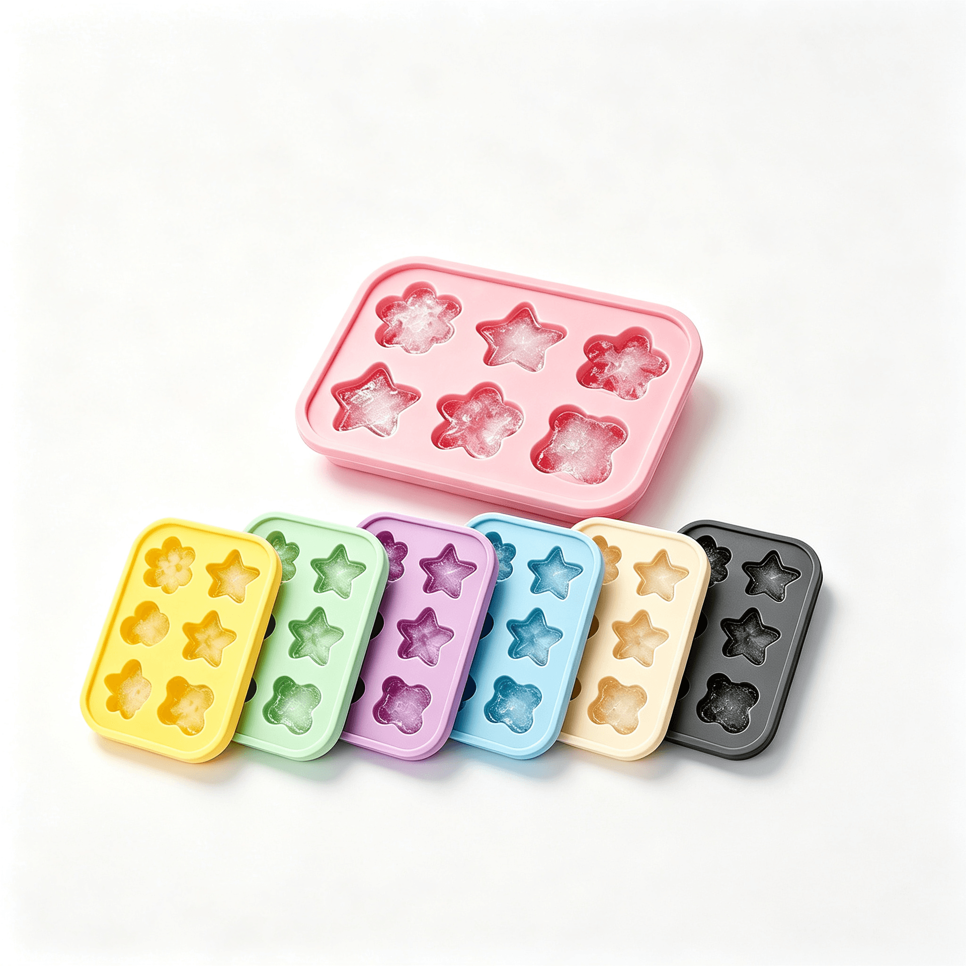 Silicone ice trays in star and flower shapes with custom colors